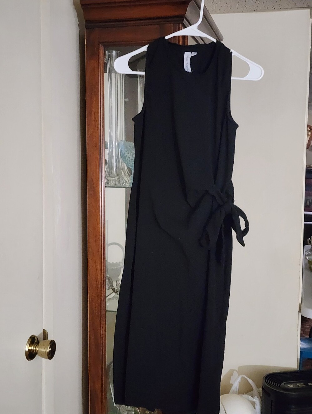 Grace + Karma Sleeveless Black Midi Dress with Side Tie Waist